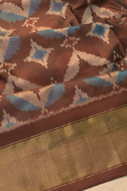 Pochampally Silk Ikat Brown Saree