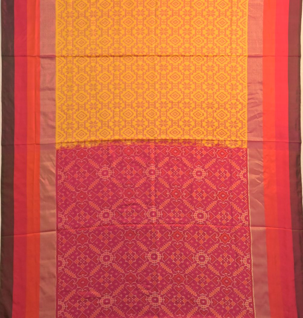 Pochampally Silk Ikat Mustard Yellow Saree