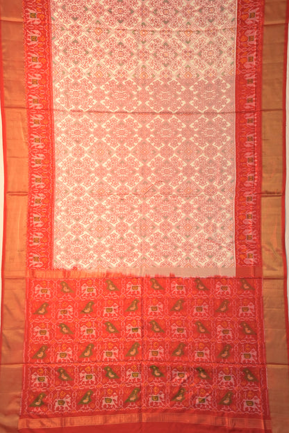Pochampaly Silk Ikat Off White Saree