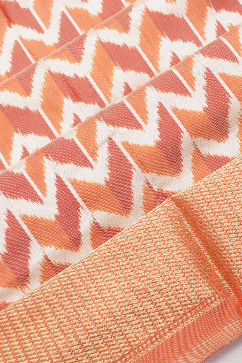 Pochampally Silk Ikat White And Orange Saree