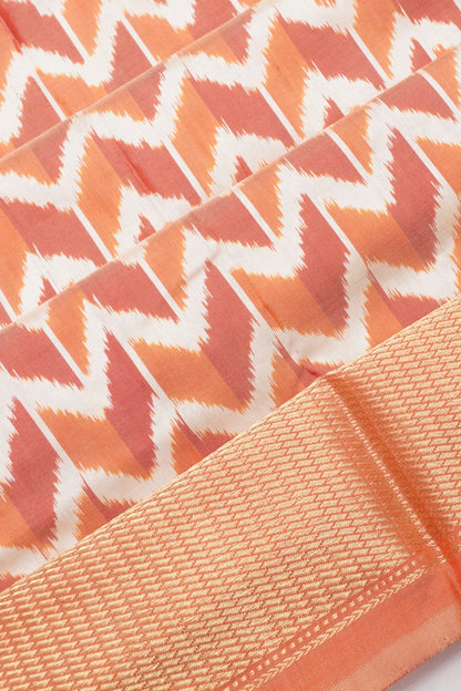 Pochampally Silk Ikat White And Orange Saree