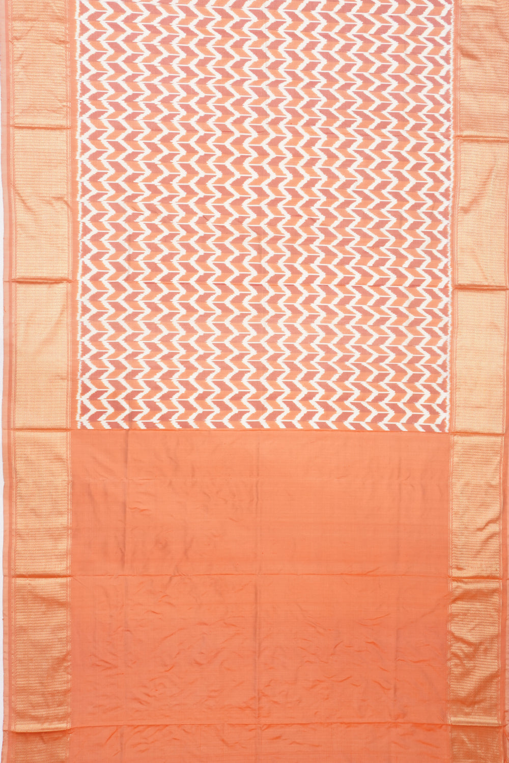 Pochampally Silk Ikat White And Orange Saree