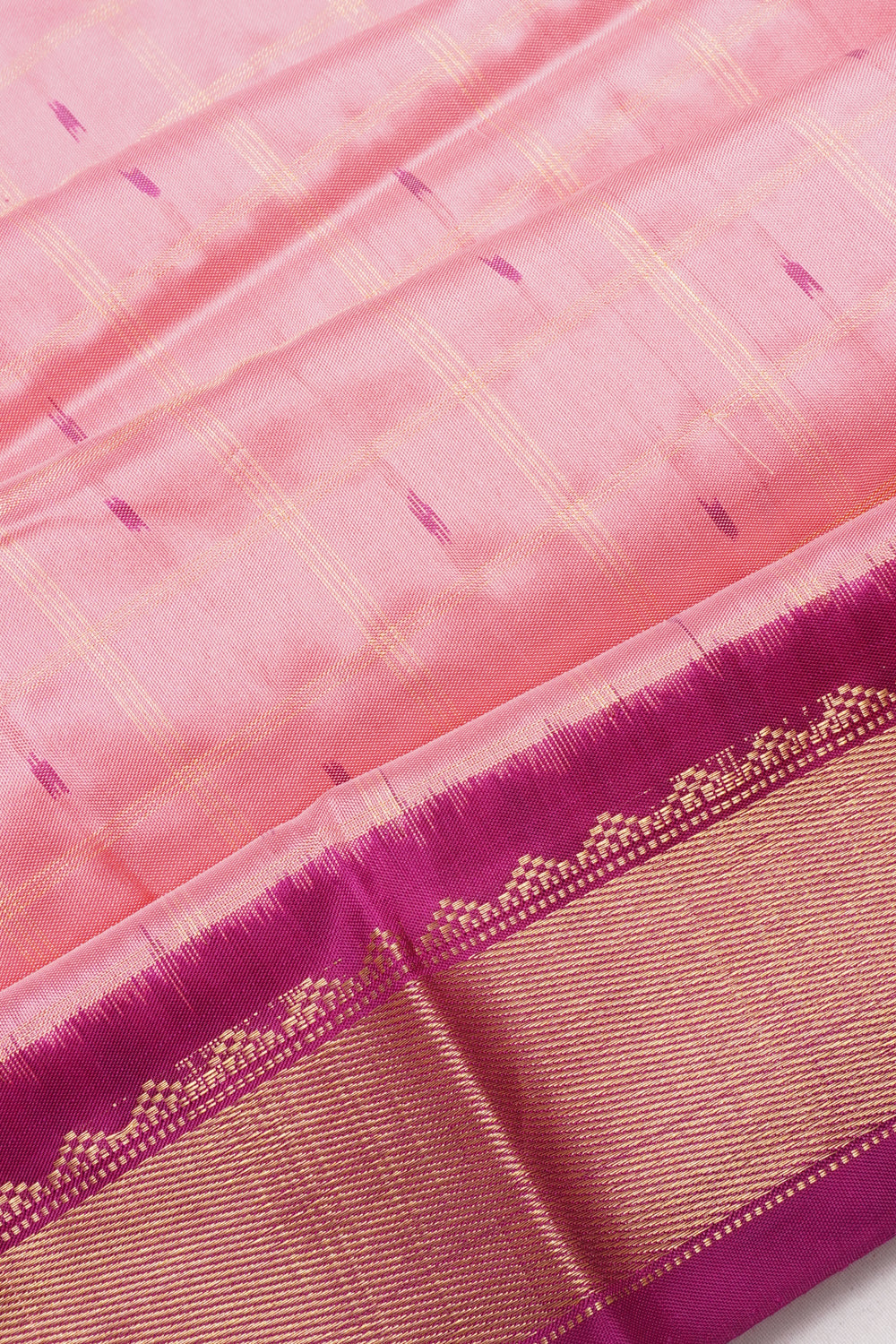 Pochampally Silk Ikat Checks Baby Pink Saree