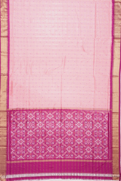 Pochampally Silk Ikat Checks Baby Pink Saree
