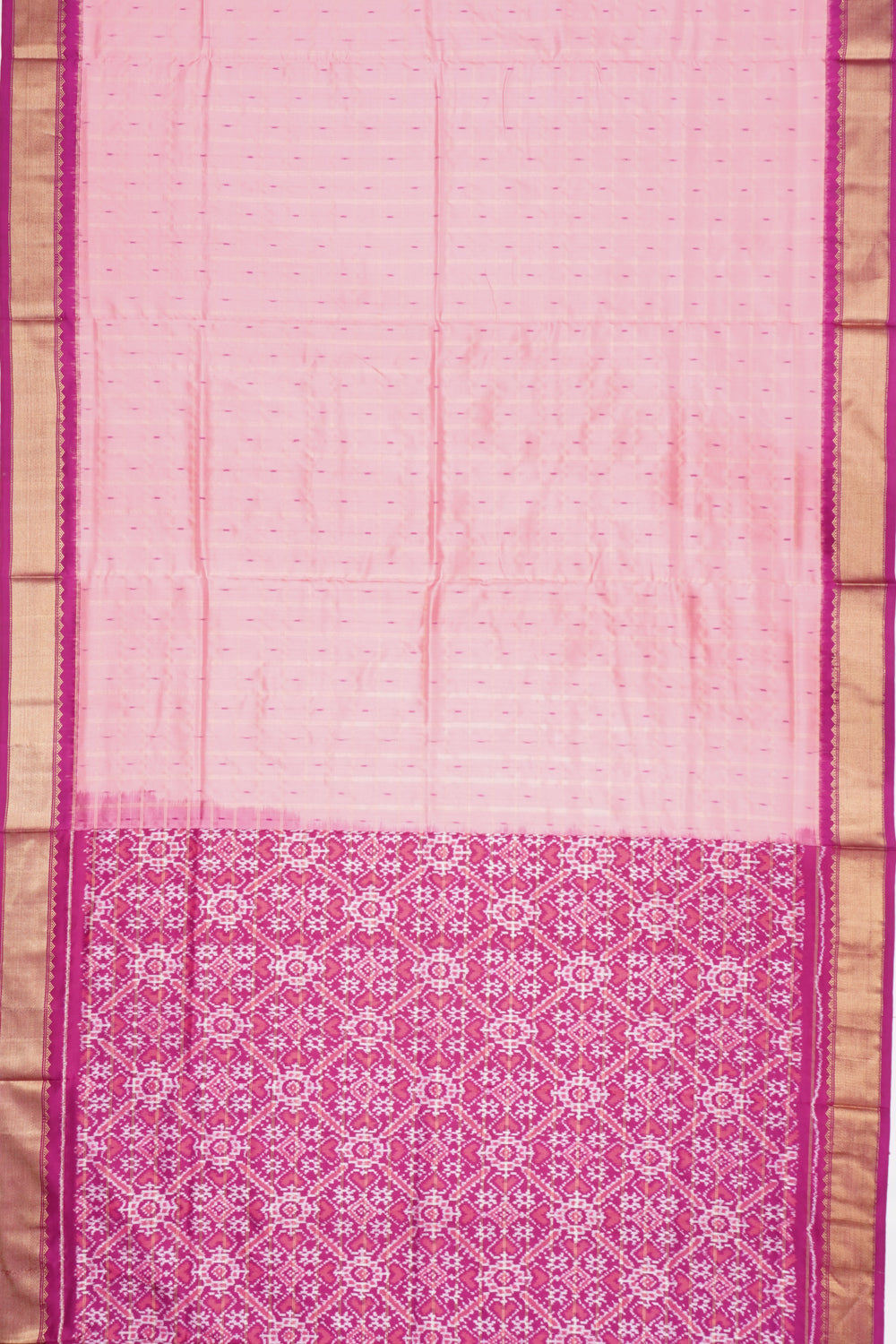 Pochampally Silk Ikat Checks Baby Pink Saree