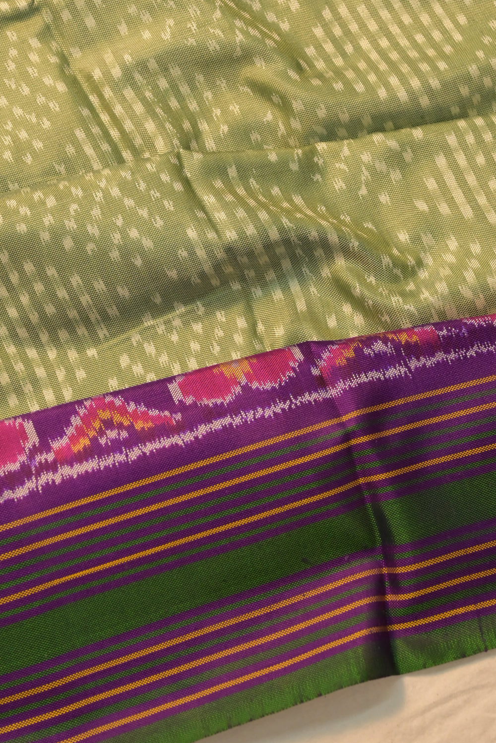 Pochampally Silk Ikat Pastel Green Saree