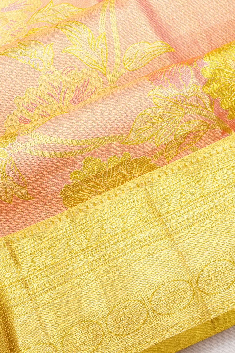 Taranga Kanchi Silk Tissue Brocade Peach Saree
