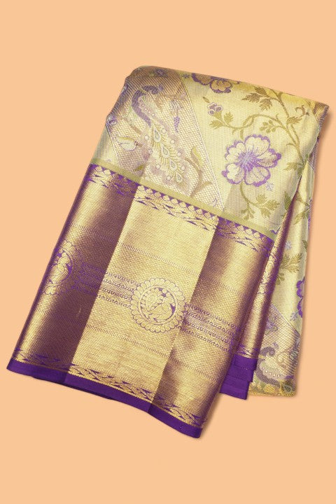 Taranga Kanchi Silk Tissue Brocade Green Saree