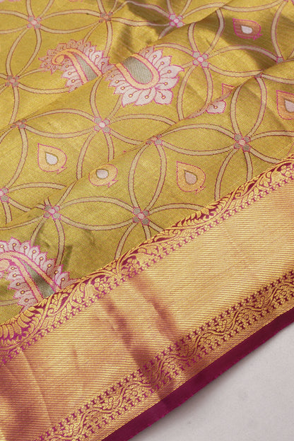 Taranga Kanchi Silk Tissue Brocade Green Saree