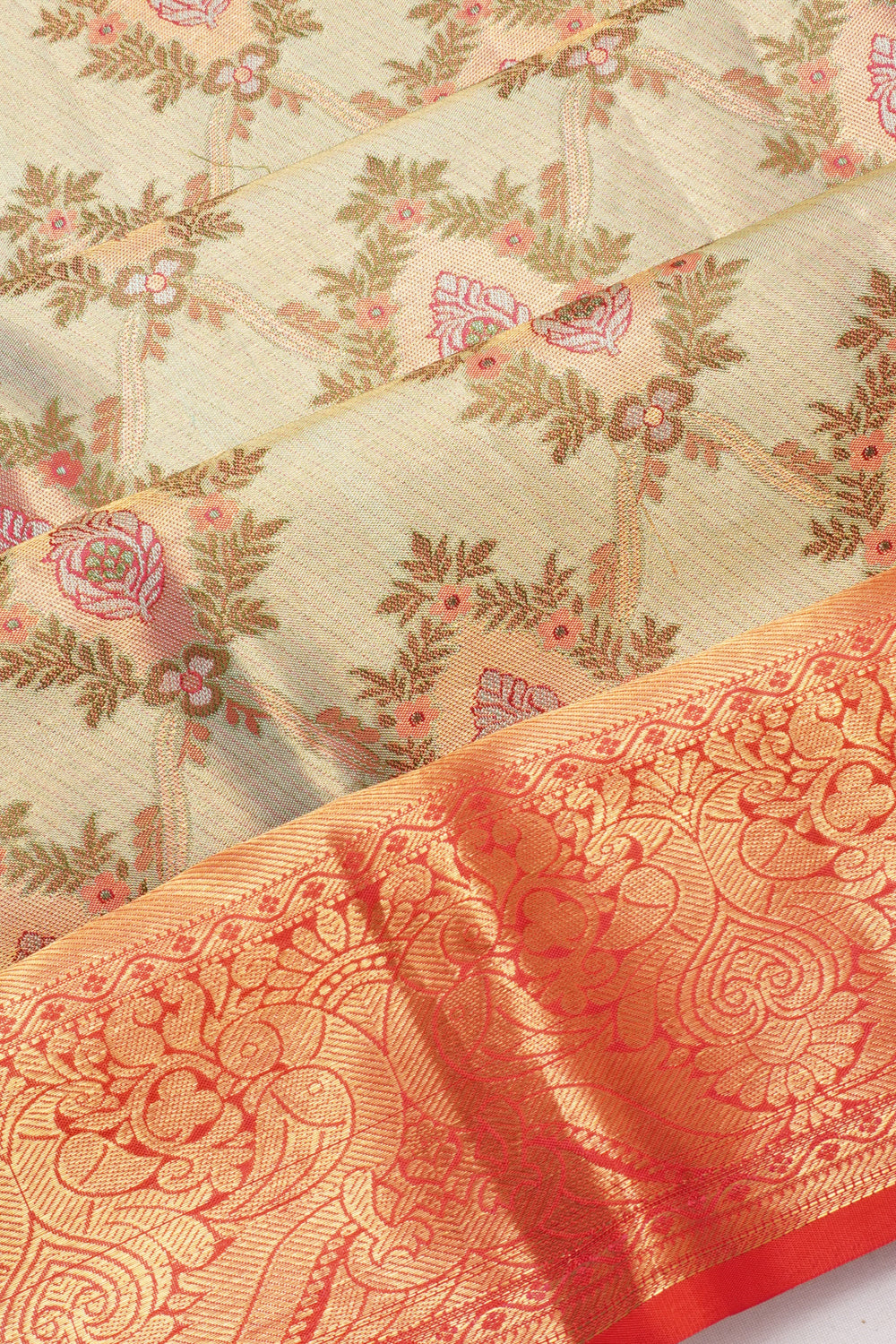 Taranga Kanchi Silk Tissue Brocade Green Saree