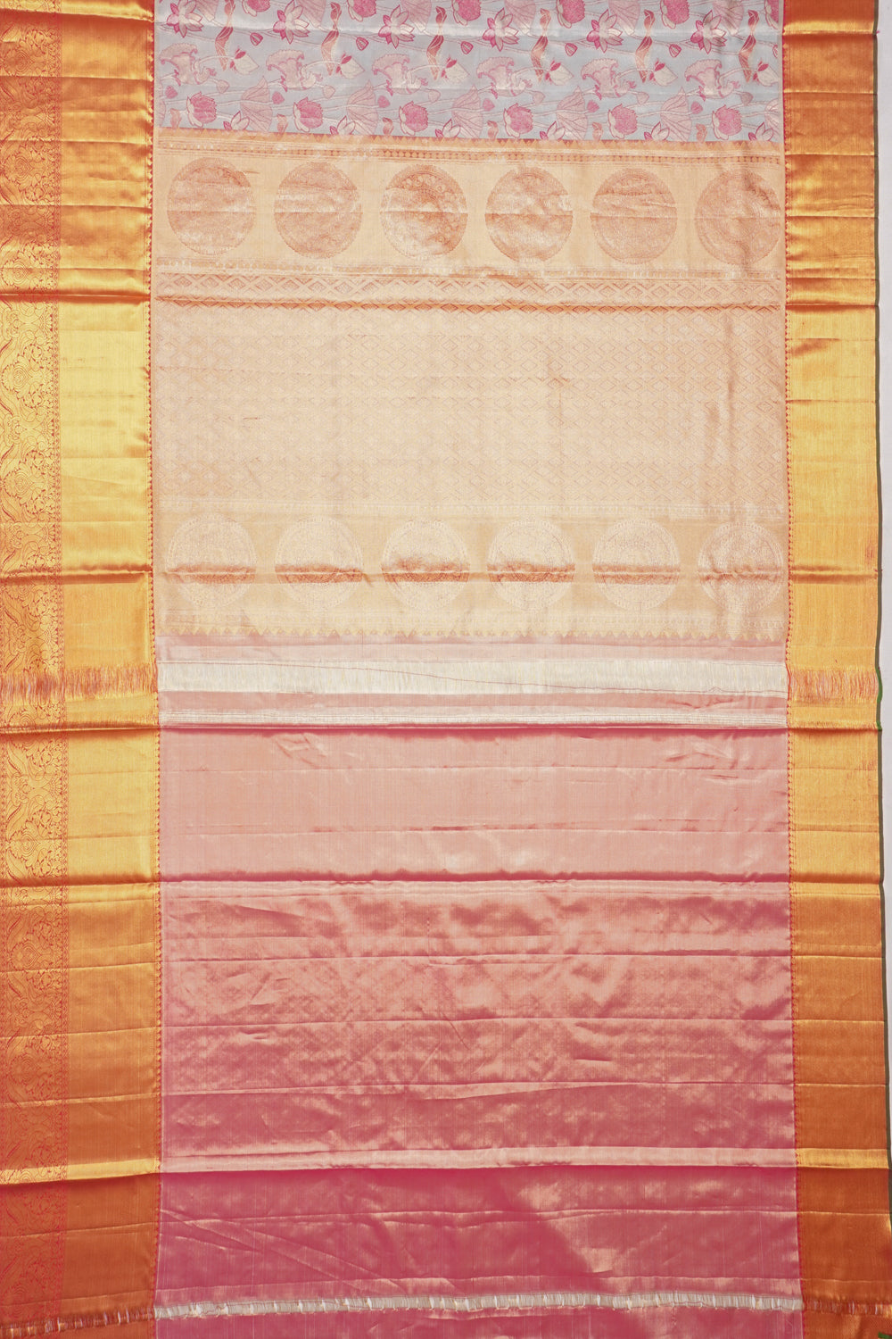 Taranga Kanchi Silk Tissue Brocade Grey Saree