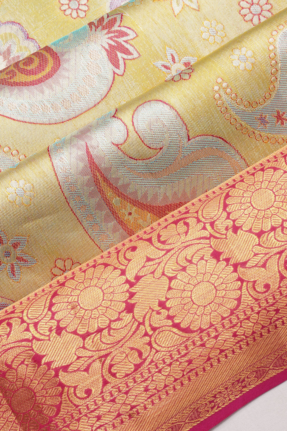 Taranga Kanchi Silk Tissue Brocade Pastel Green Saree