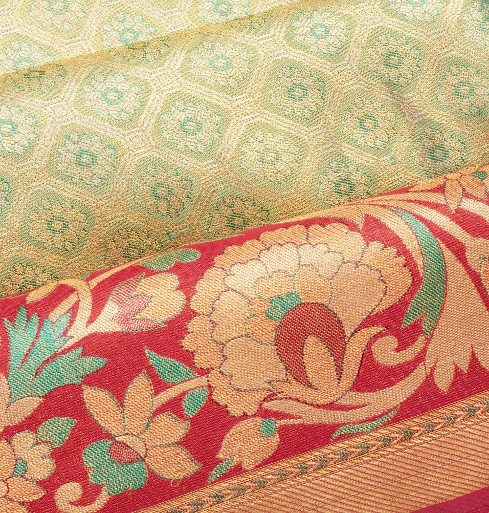 Taranga Kanchi Silk Tissue Brocade Green Saree