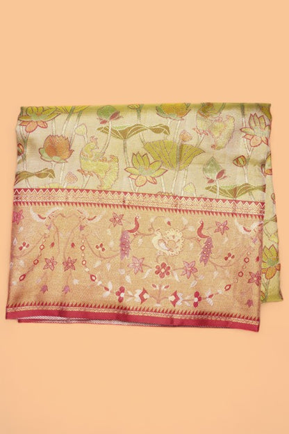 Taranga Kanchi Silk Tissue Brocade Cream Saree