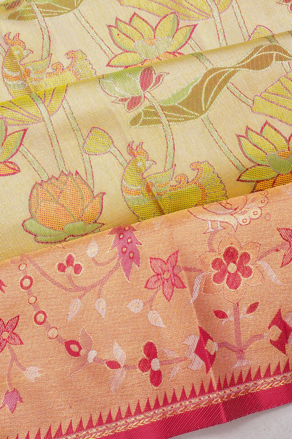Taranga Kanchi Silk Tissue Brocade Cream Saree