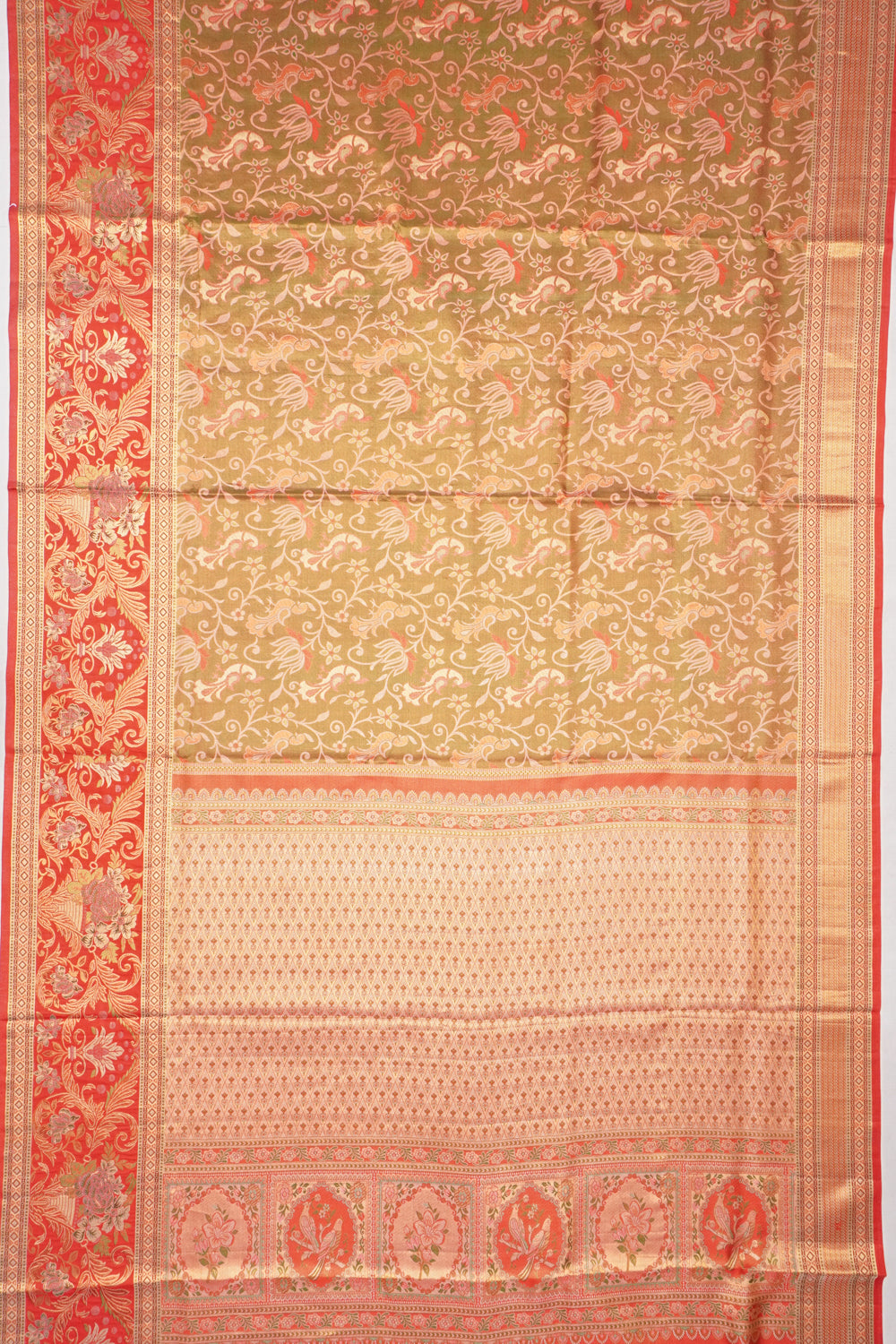 Taranga Kanchi Silk Tissue Brocade Mehandi Green Saree