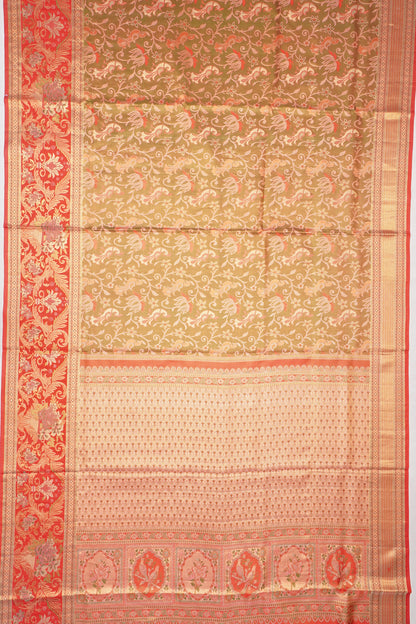Taranga Kanchi Silk Tissue Brocade Mehandi Green Saree
