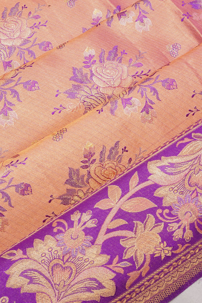 Taranga Kanchi Silk Tissue Brocade Peach Saree