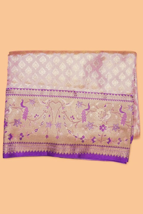 Taranga Kanchi Silk Tissue Brocade Baby Pink Saree
