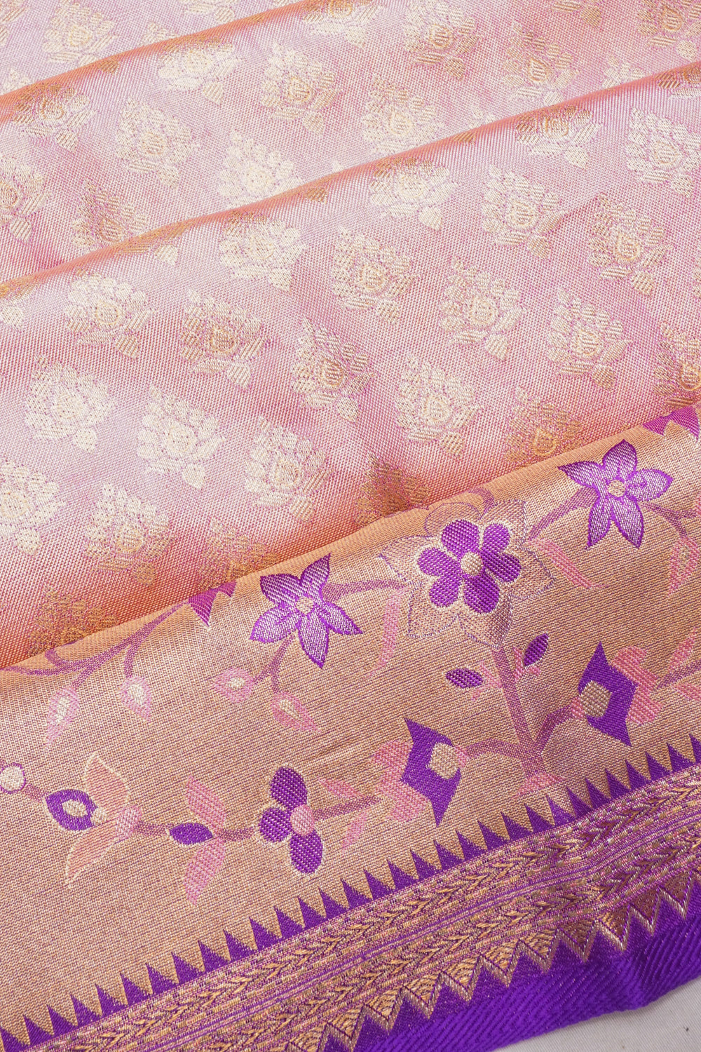 Taranga Kanchi Silk Tissue Brocade Baby Pink Saree