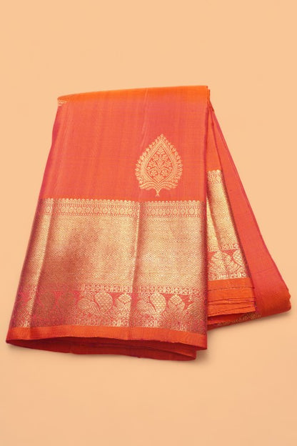 Kanchipuram Silk Butta Dual Tone Pink And Orange Saree