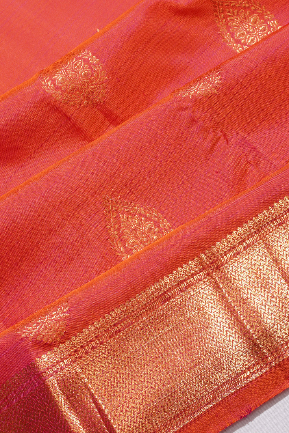 Kanchipuram Silk Butta Pink And Orange Saree