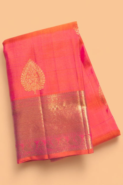 Kanchipuram Silk Butta Dual Tone Pink And Orange Saree