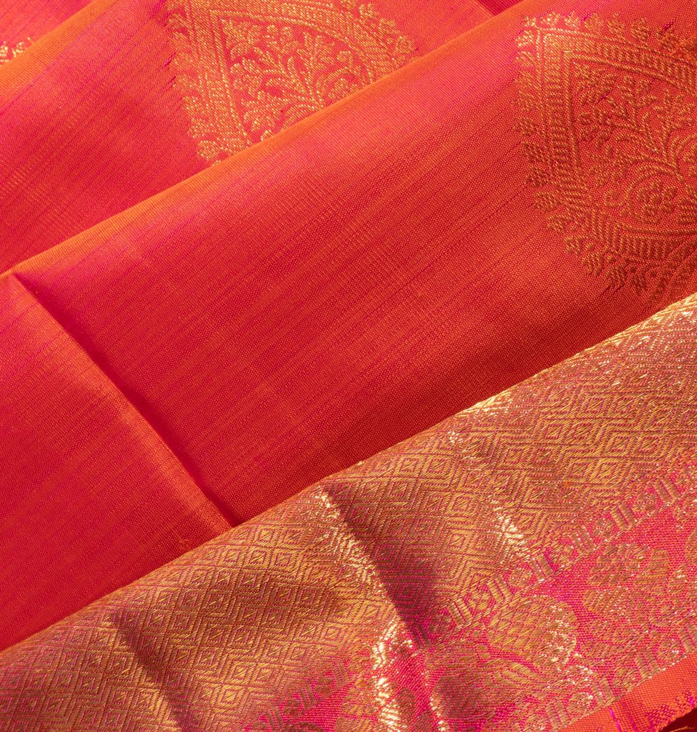 Kanchipuram Silk Butta Dual Tone Pink And Orange Saree
