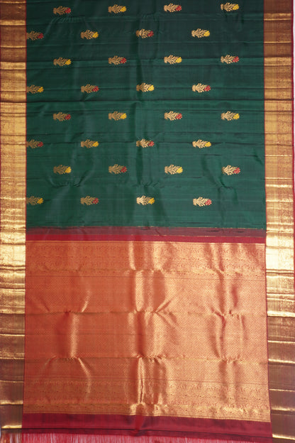 Kanchipuram Silk Butta Bottle Green Saree