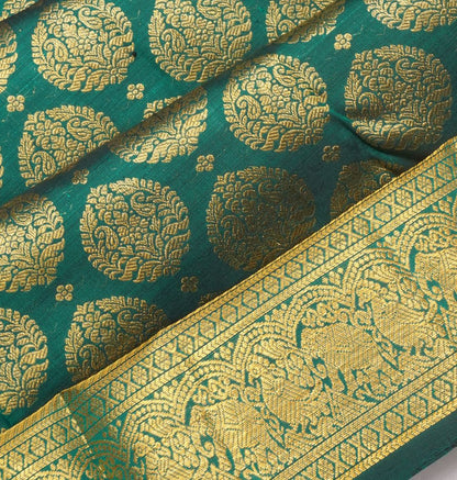 Kanchipuram Silk Brocade Dark Green Saree