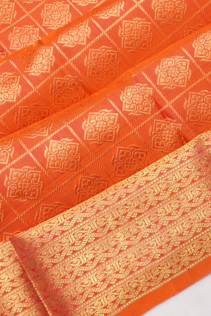 Kanchipuram Silk Checks And Butta Dual Tone Pink And Orange Saree