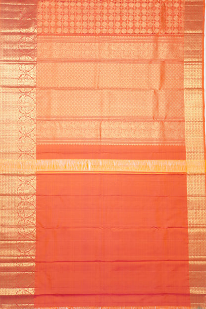 Kanchipuram Silk Checks And Butta Dual Tone Pink And Orange Saree