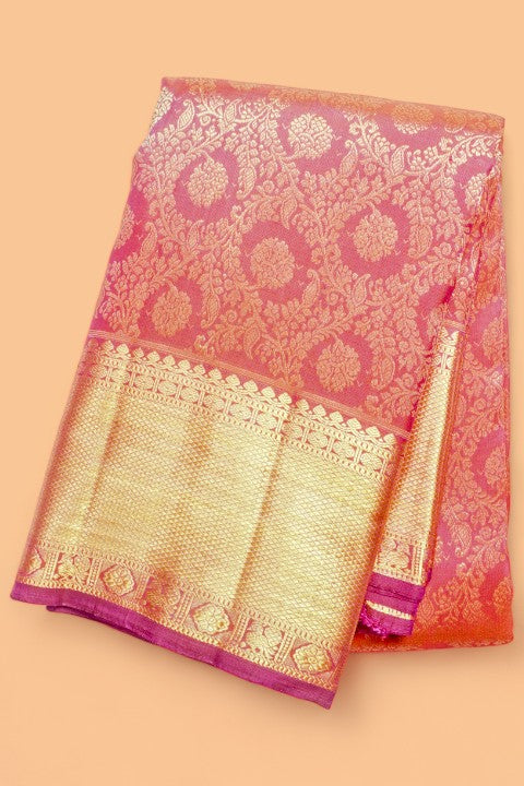 Kanchipuram Silk Brocade Pink Saree