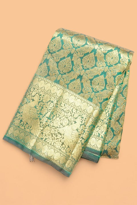 Kanchipuram Silk Brocade Dark Green Saree
