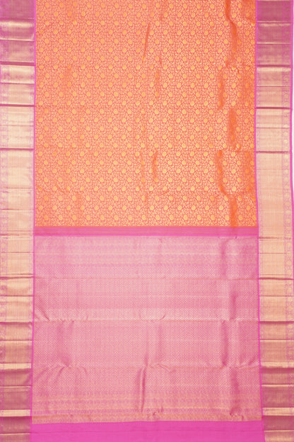 Kanchipuram Silk Brocade Dual Tone Pink And Orange Saree