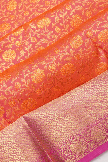 Kanchipuram Silk Brocade Dual Tone Pink And Orange Saree