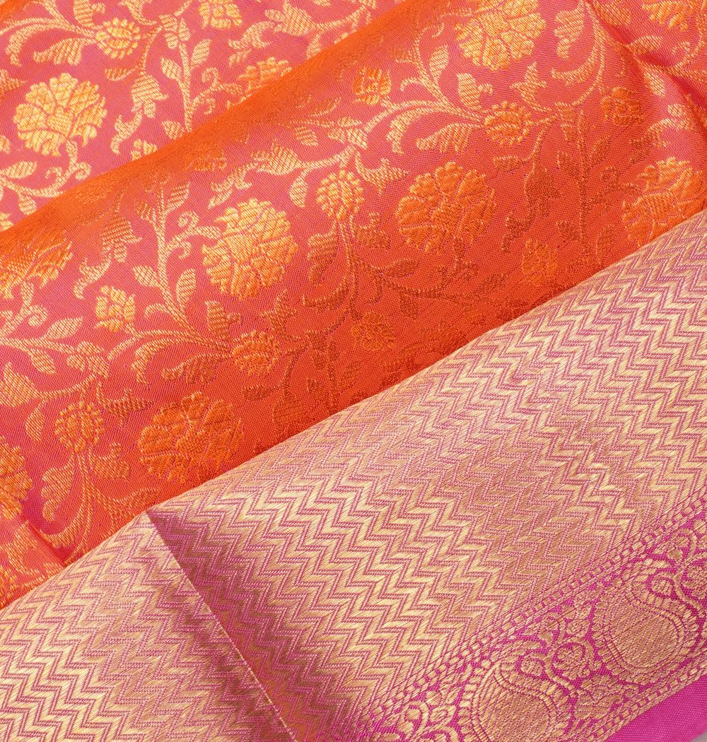 Kanchipuram Silk Brocade Dual Tone Pink And Orange Saree