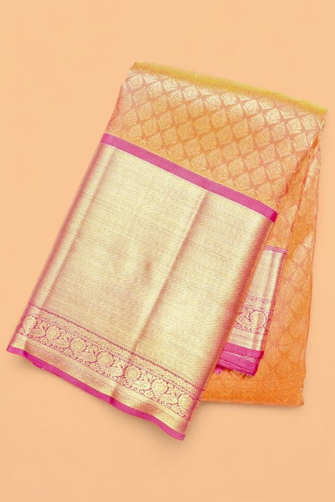Kanchipuram Silk Brocade Dual Tone Pink And Orange Saree