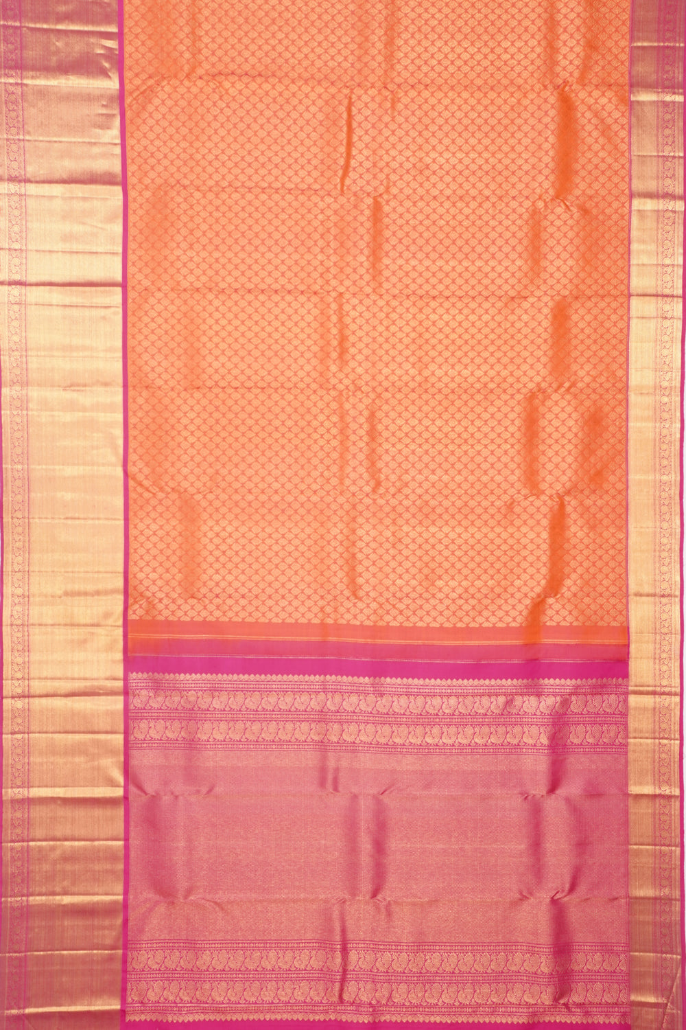 Kanchipuram Silk Brocade Dual Tone Pink And Orange Saree