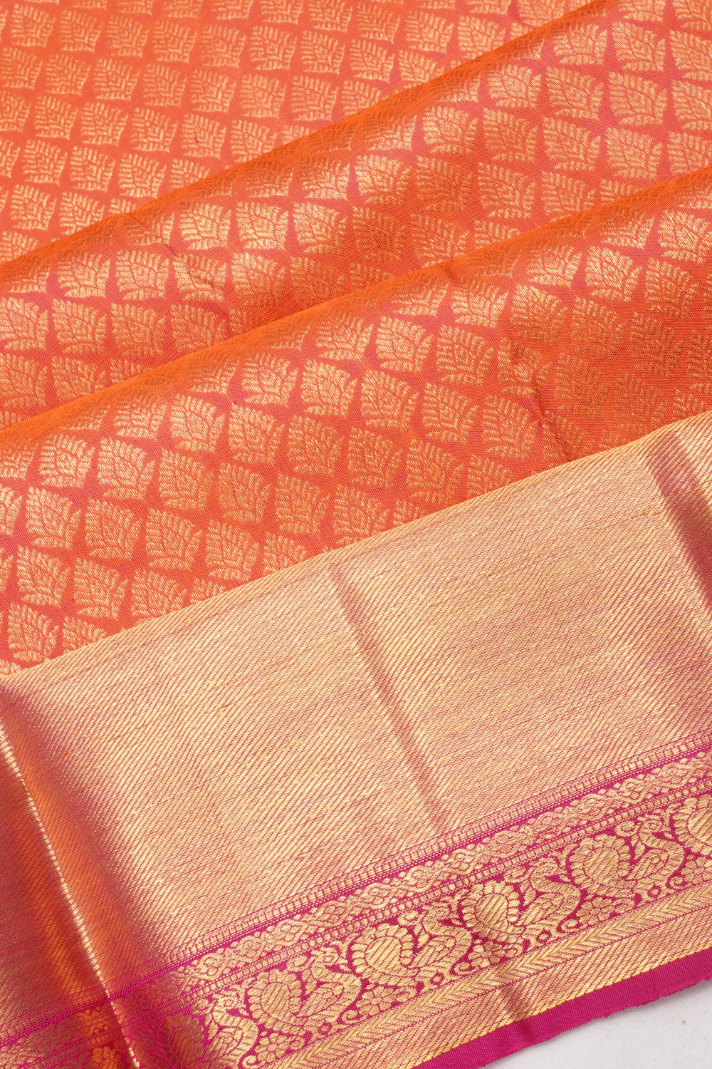 Kanchipuram Silk Brocade Dual Tone Pink And Orange Saree