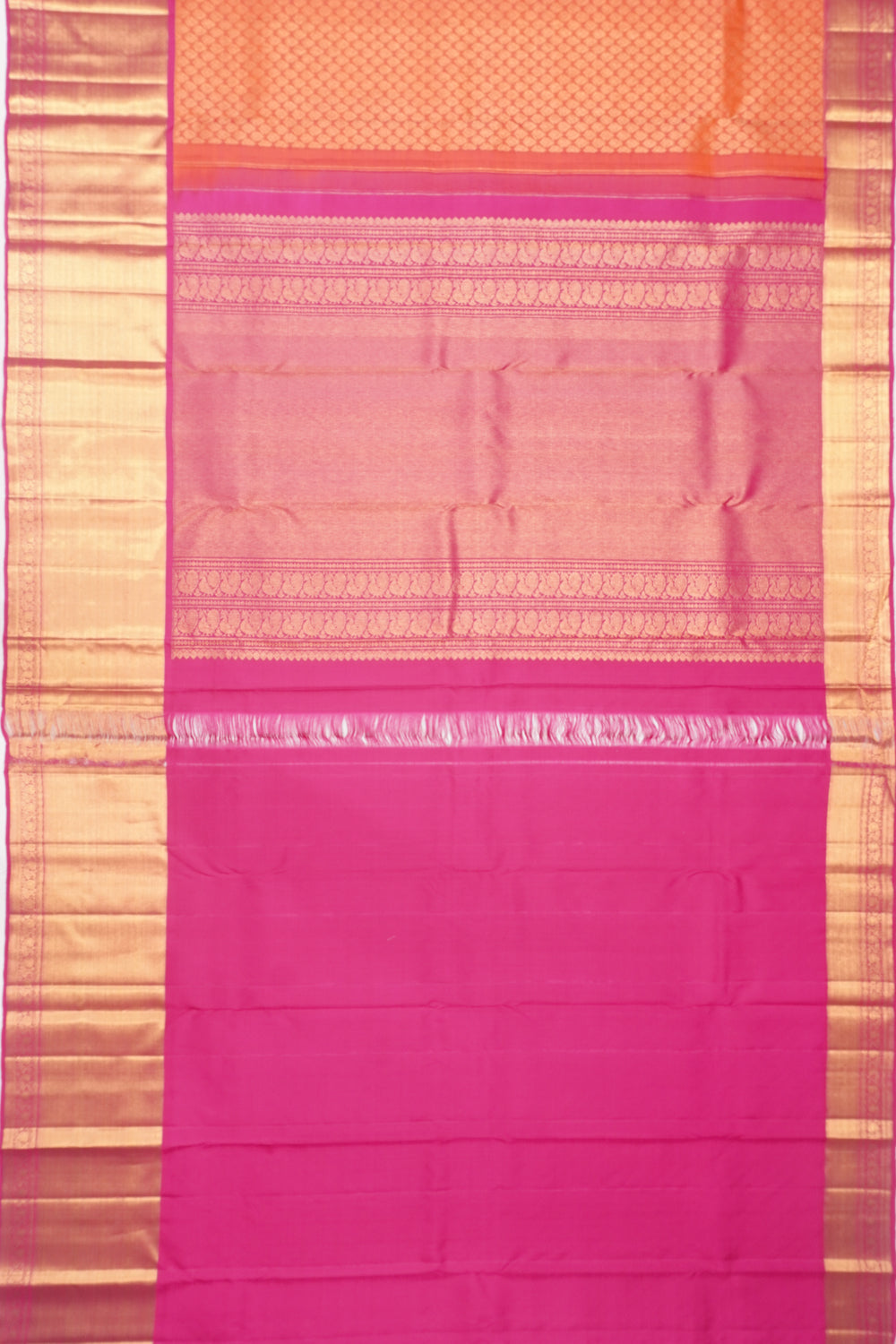 Kanchipuram Silk Brocade Dual Tone Pink And Orange Saree