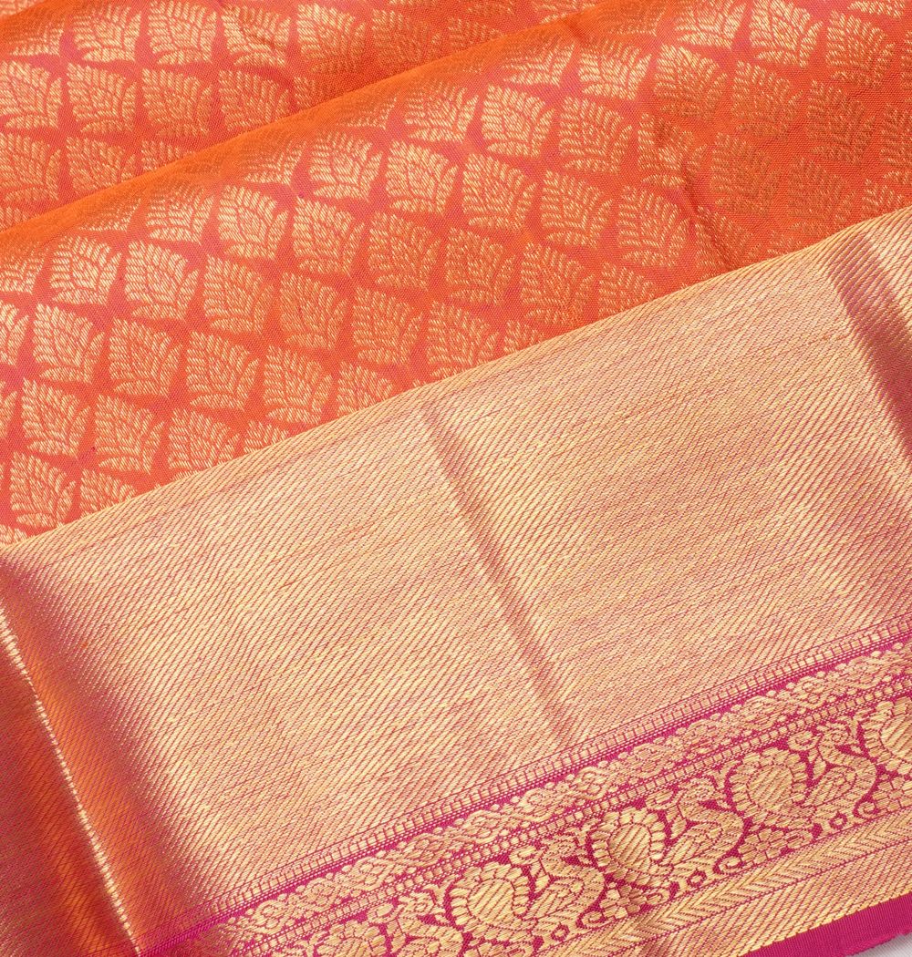 Kanchipuram Silk Brocade Dual Tone Pink And Orange Saree
