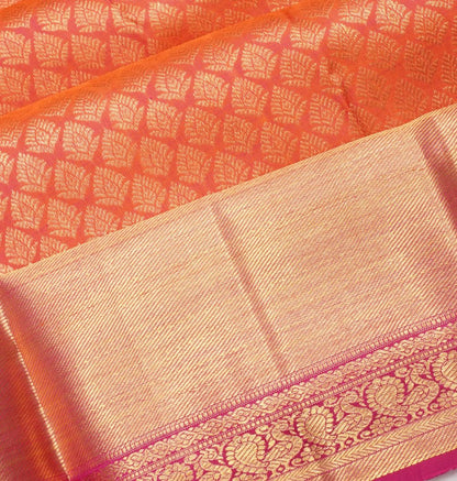 Kanchipuram Silk Brocade Dual Tone Pink And Orange Saree