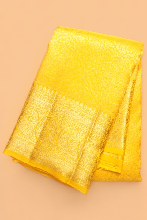 Kanchipuram Silk Brocade Yellow Saree
