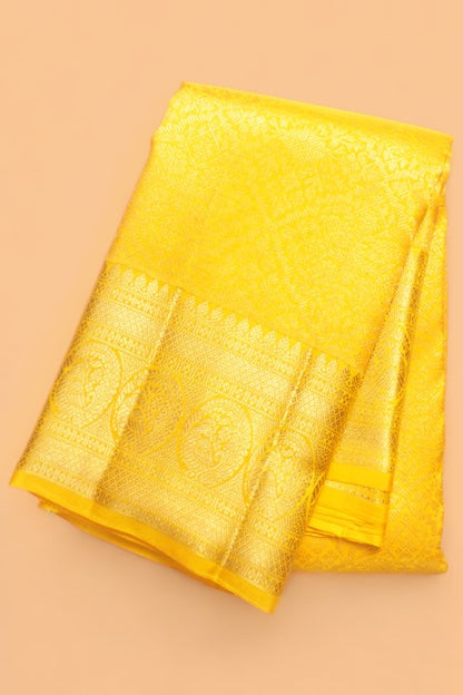 Kanchipuram Silk Brocade Yellow Saree