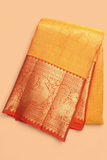 Kanchipuram Silk Brocade Mustard Yellow Saree