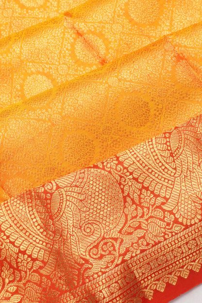 Kanchipuram Silk Brocade Mustard Yellow Saree