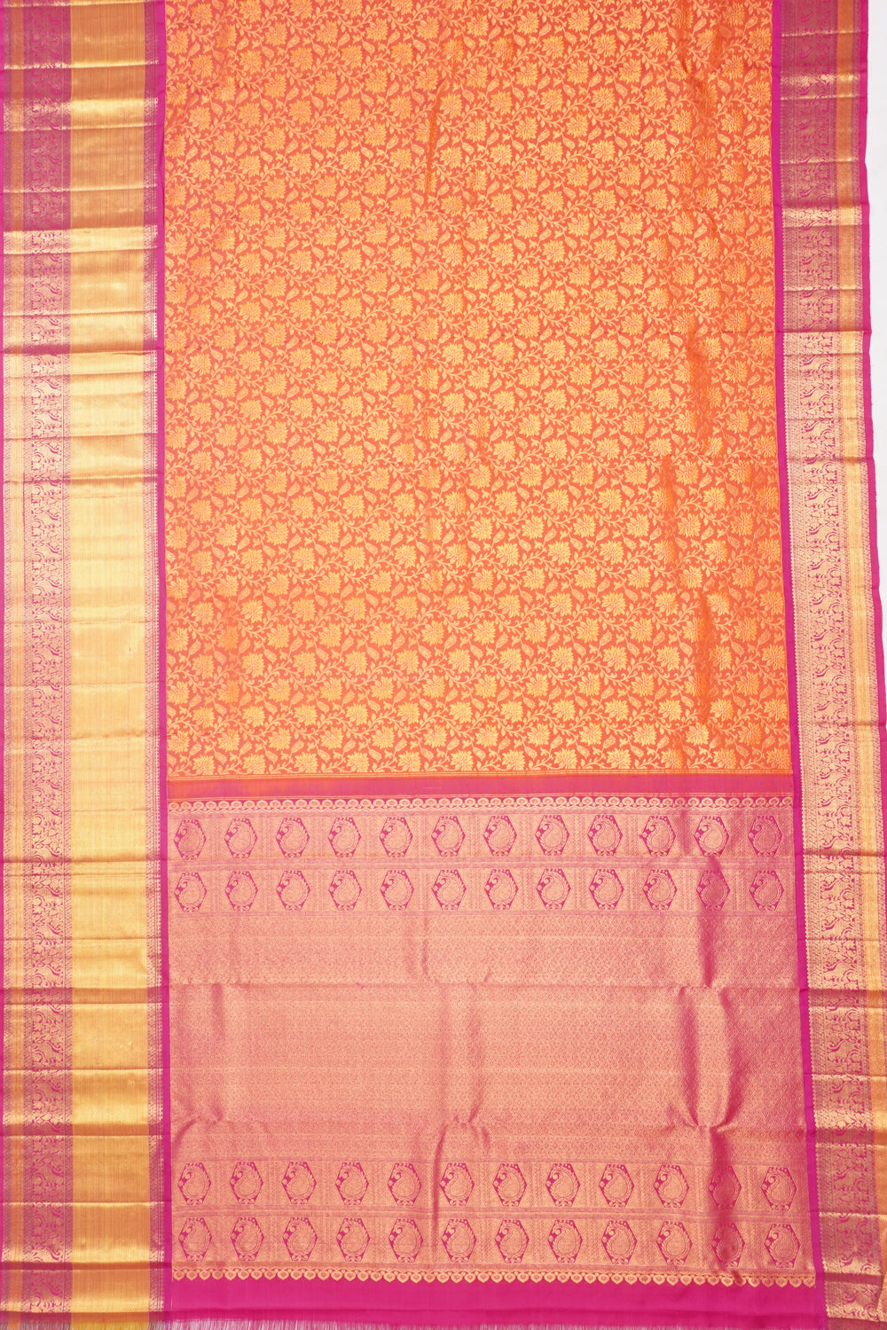 Kanchipuram Silk Brocade Dual Tone Pink And Orange Saree