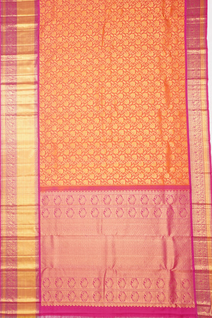 Kanchipuram Silk Brocade Dual Tone Pink And Orange Saree