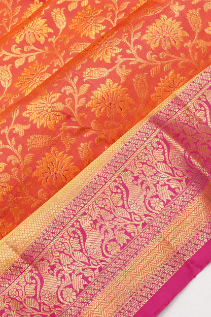 Kanchipuram Silk Brocade Dual Tone Pink And Orange Saree